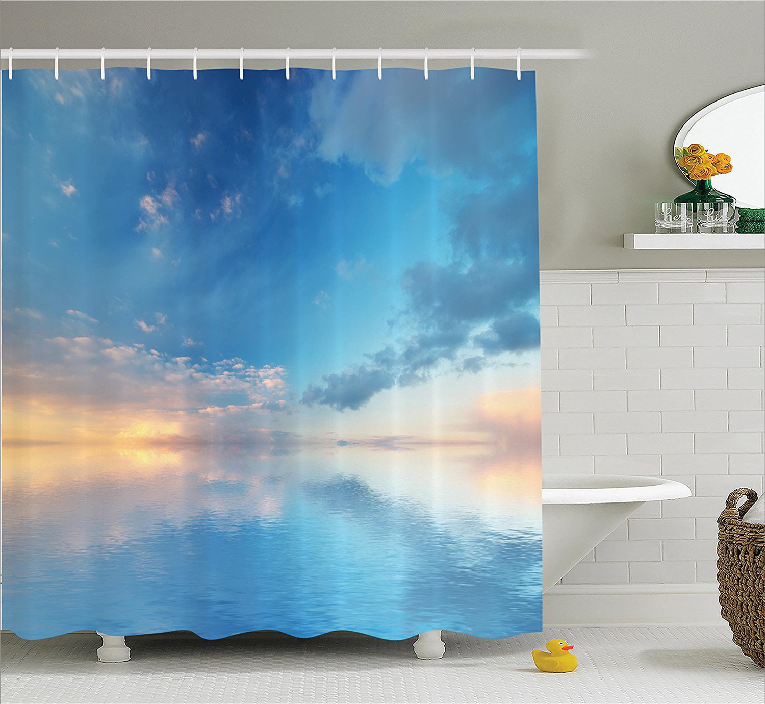 Details about   Fantasy Shower Curtain Orange Sky and Sea Decor Bathroom Waterproof 71inches 