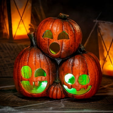 Morris Costumes 10.75 in Light-Up Jack-O-Lantern Trio - Orange