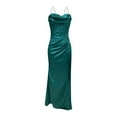 thumbnail image 3 of Baqcunre Ladies Simulated Silk Sleeveless Back Strap Side Slit Long Suspender Dress Maxi Dress Formal Dress Party Dress For Women,Women Clothing Womens Dresses,Color Green,Size L, 3 of 7