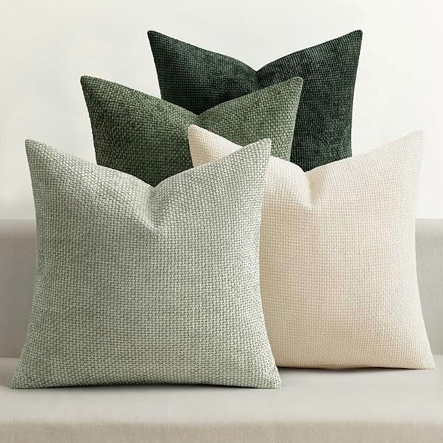 HAYAN Pack of 4 Christmas Couch Throw Pillow Covers 20x20 Inch Neutral Green Soft Decorative Chenille Pillow Covers Farmhouse Accent Cushion Covers for Boho Home Decor Sofa Bedroom Living Room