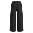 thumbnail image 3 of NordicNest Elastic Waist Cargo Capris for Women, High Waist Capri Pants for Women with Pockets, Casual Summer Capris Black L, 3 of 5