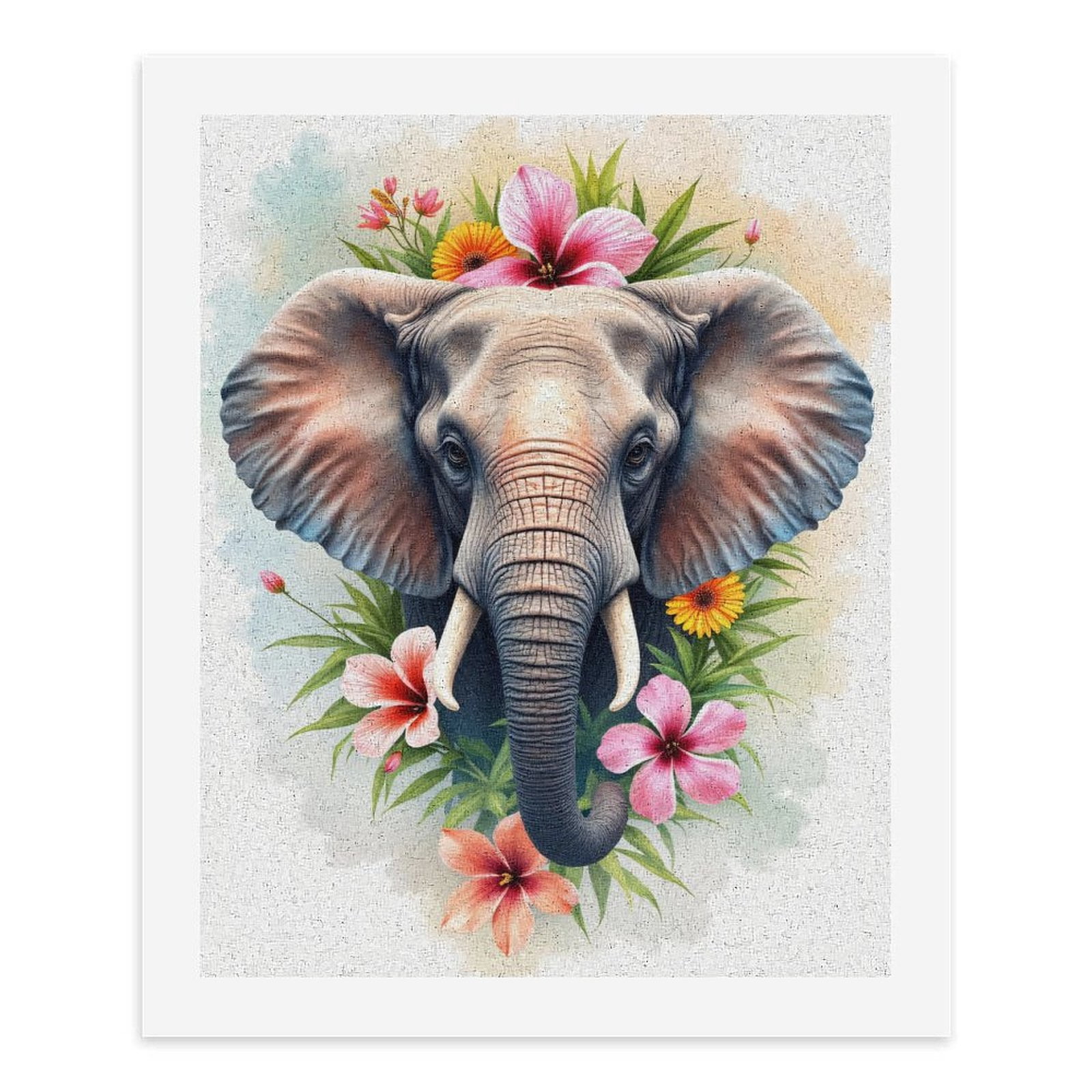 Paint by Numbers Kit for Adults, Elephant Floral Art Illustration Paint by Numbers, Easy Paint by Numbers Kit for Adults Beginner, DIY Adult Paint by Number Kits on Canvas, Home Decor