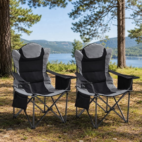 Camping Chair, Oversized Folding Heavy Duty Chair for Adults, Outdoor Lawn Beach Chair with Cup Holder and Cooler Bag, Supports Up to 500lbs