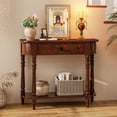 thumbnail image 4 of Gymax Table Console Rétro 36 Pieds'L Table d'Entrée en Bois avec Tiroir de Rangement et Tablette Ouverte Brun, 4 of 9