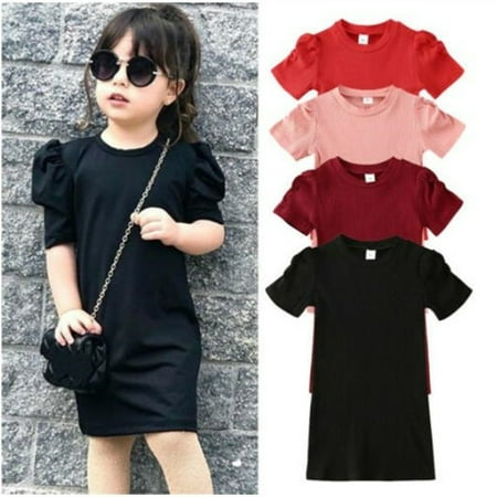 Summer Toddler Kids Baby Girl Short Sleeve Casual Party Dress Puff