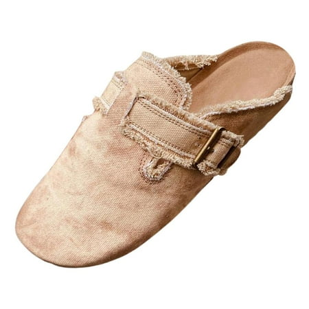 

Julam Canvas Slip-On Ladies Travel Shoes Casual Slip On Sandals Soft Backless Slipper Canvas Flat Shoes for Women kindly