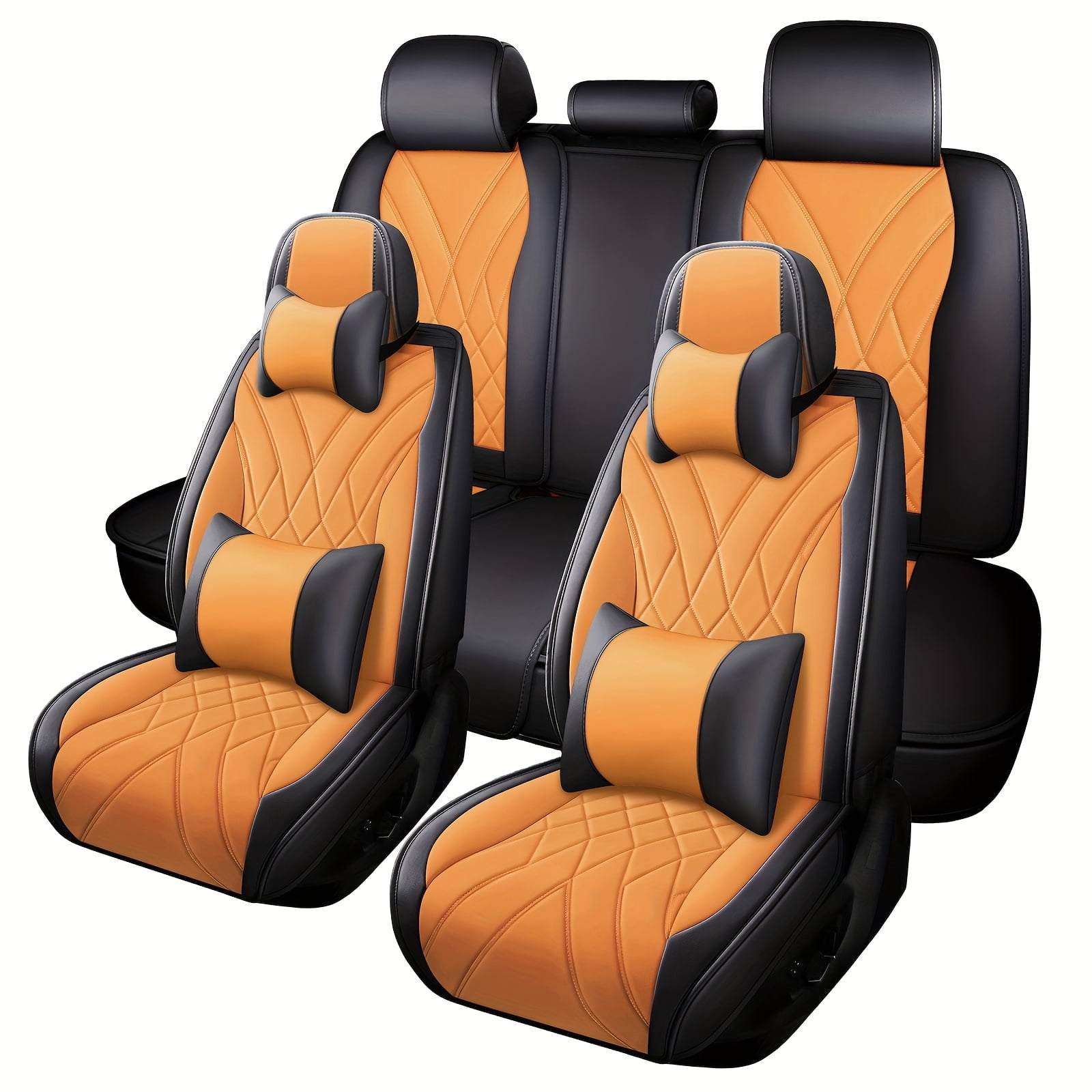Luxury Faux Leather Car Seat Covers, Waterproof, Full Set Cushion Protector for Single Front Seats and Solid Bench, Universal Fit for Most Cars, 5 Seat, 40/60 50/50 60/40 Split Bench Back