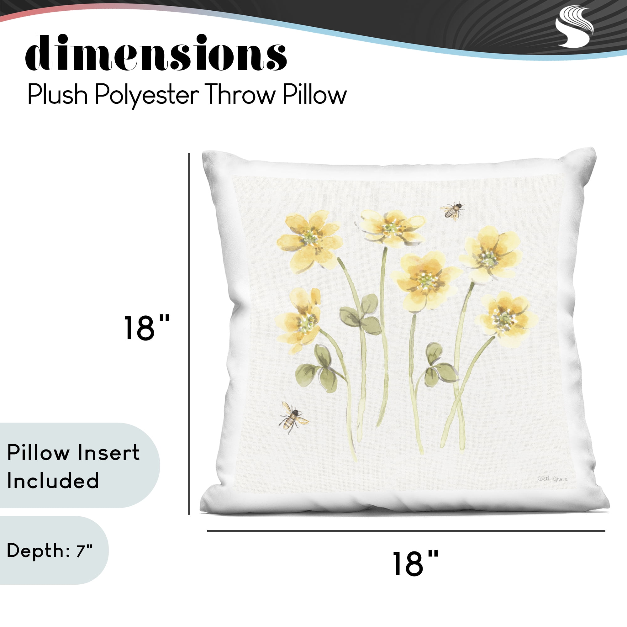 Stupell Industries Sweet Honey Wildflowers Decorative Printed Throw Pillow, design by Beth Grove, 18 x 7 x 18