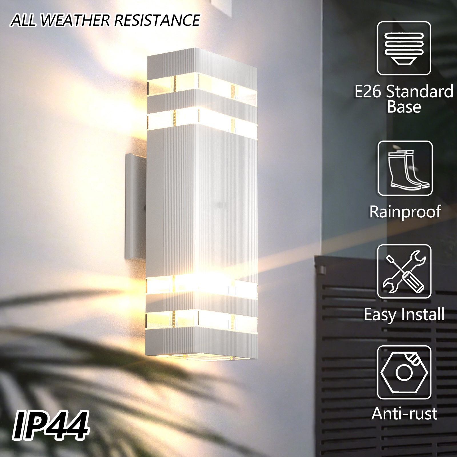 GEYANG modern black outdoor lighting fixture, aluminum waterproof porch light, square top and bottom outdoor wall light, outdoor lighting fixture, suitable for home porch, garden, terrace, courtyard