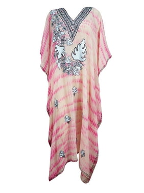 Mogul Women Caftan Maxi Dress Bohemian Pink Georgette Gypsy Beach Cover Up Kaftan 3XL