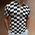 thumbnail image 2 of Black And White Plaid Men Zipper T-shirt Summer Casual Short Sleeve T-shirt Top, 2 of 7