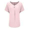 thumbnail image 5 of Plus Size Tops for Women Solid Color Short Sleeved V-neck Casual Loose T-shirt Pink 2XL, 5 of 6