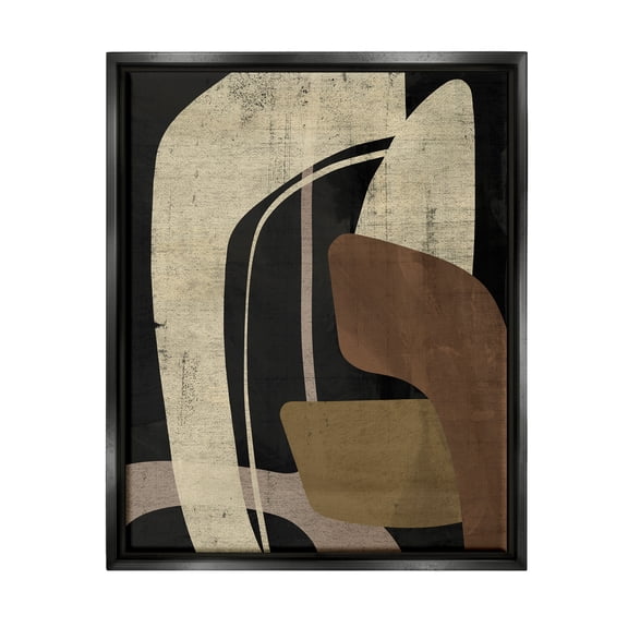Stupell Industries Boomerang Shape Abstraction Abstract Painting Black Floater Framed Canvas Art Print Wall Art, 17 x 21