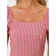 thumbnail image 5 of DARING DIVA Women's Smocked Crop Gingham Blouse Top XS Red, 5 of 6