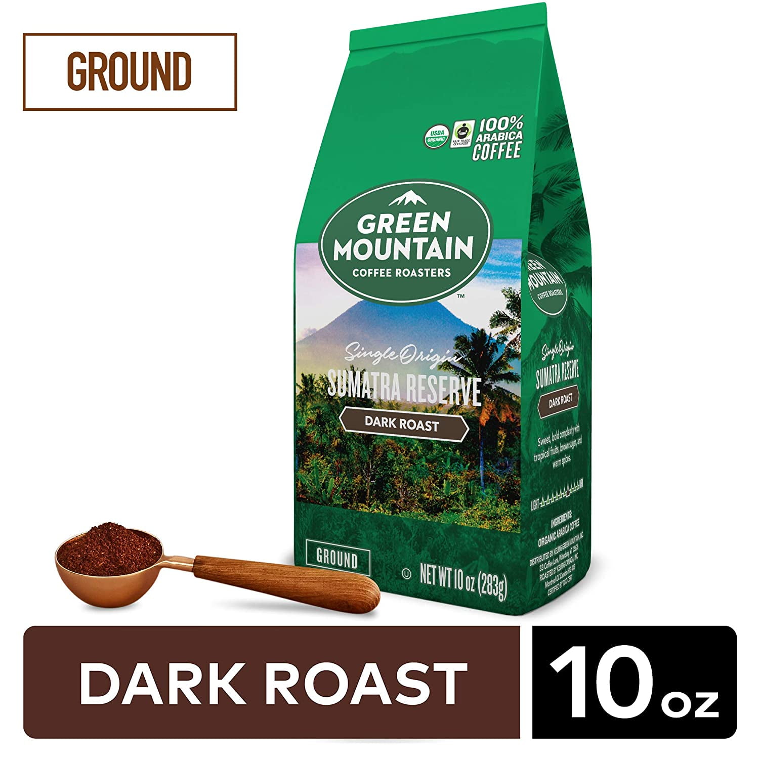 Green Mountain Coffee Roasters Fair Trade Certified Organic Sumatra Reserve Ground Coffee, Dark Roast, 10 Ounce
