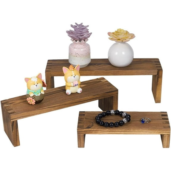 3-Tier Wood Risers Display Stands 3 Sizes Rectangle Wood Jewelry Display Risers Unfinished Wood Display Risers Shelf Detachable Showcase