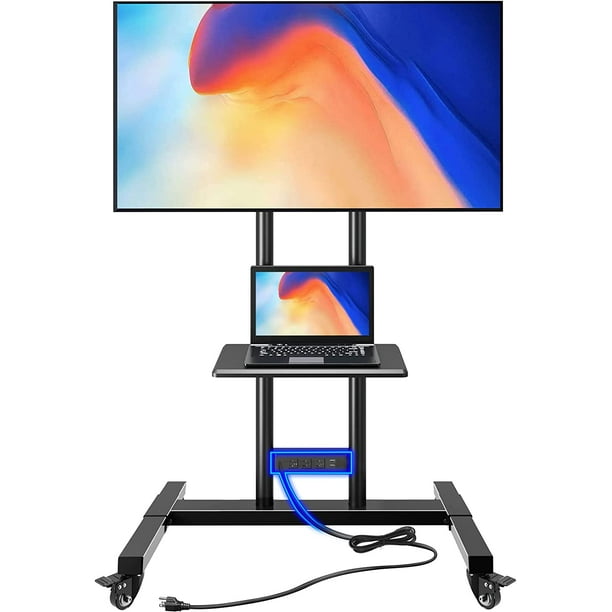 TV Stand with Power Outlet, Mobile TV Cart on Wheels for 3285 inch LED