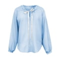thumbnail image 6 of Cute Puff Long Sleeve Shirts for Women Trendy Crew Neck Striped Blouses Fashion Fall Casual Loose Fit Tshirts Ladies Going Out Tops, 6 of 7