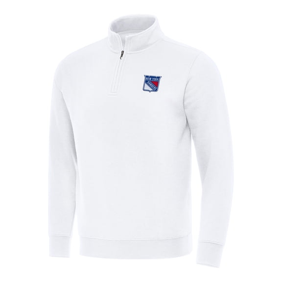 Men's Antigua  White New York Rangers Victory Quarter-Zip Mock Sweatshirt