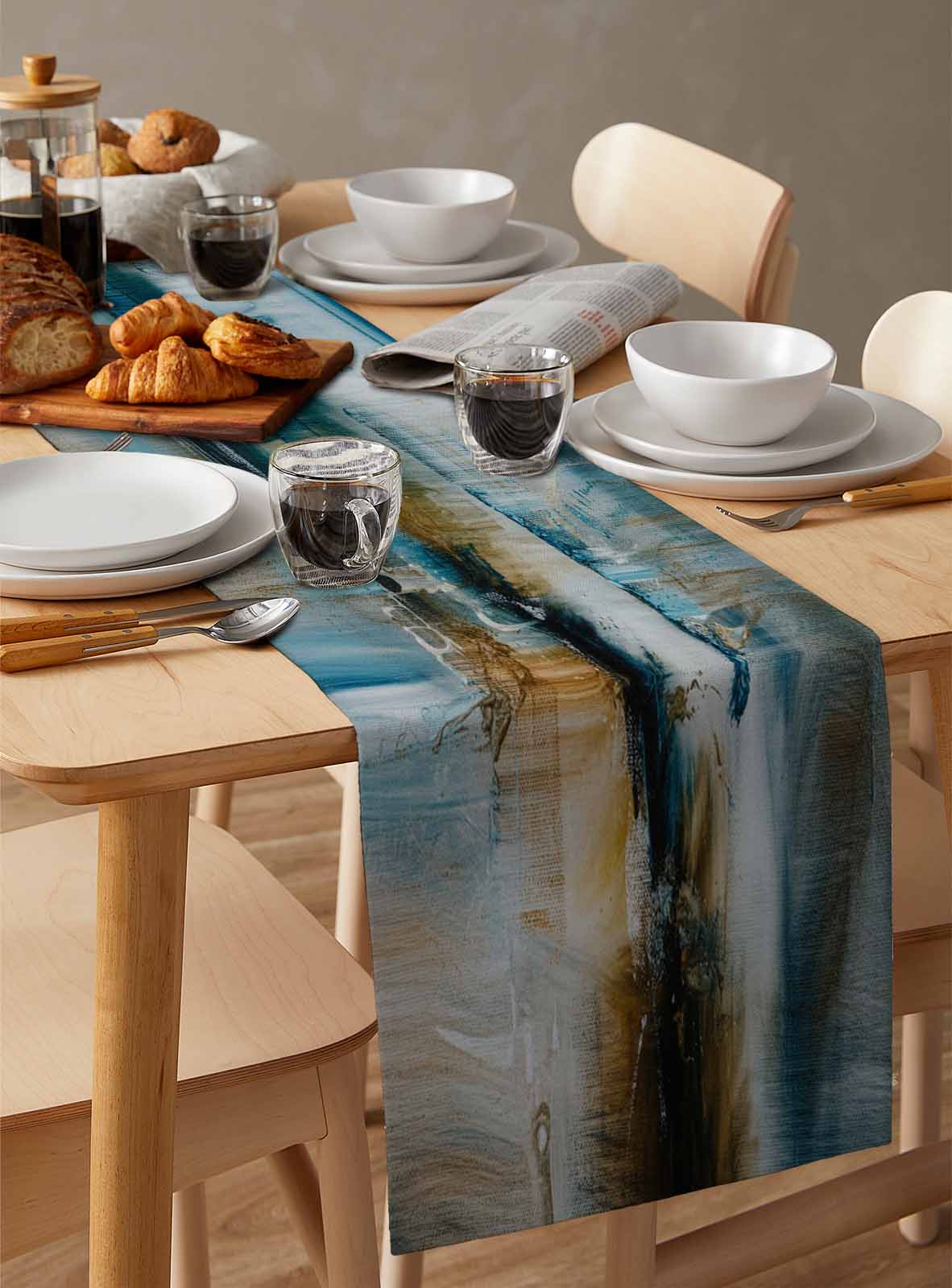nqOlkjepod Turquoise Gradient Table Runner 70 Inches Long Farmhouse Dress Scarves, Abstract Modern Luxury Ombre Painting Dining Tablerunner for Coffee Table/Kitchen Island/Party Décor, 13" x 70"