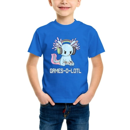 

Envmenst Kid s Short Sleeve T-Shirt Gamesolotl Axolotl Video Gamer Kawaii Pastel Goth Anime boys Girls Tee Unisex Cotton Top