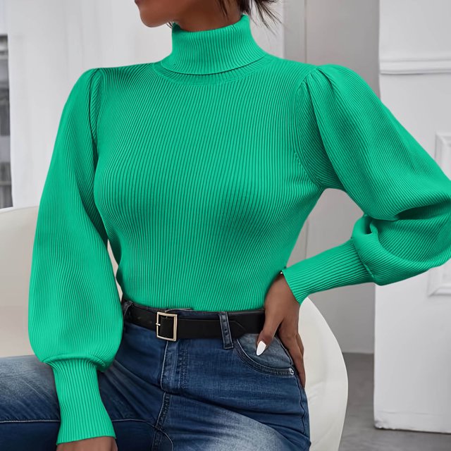 Suéter de cuello alto de moda para mujer, suéter liso de manga larga, suéter informal de cuello alto, tops, suéter para mujer