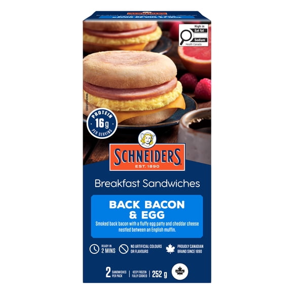 Schneiders Back Bacon & Egg Breakfast Sandwiches, 2 per pack, 252 g