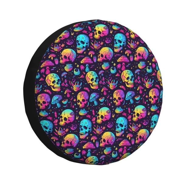 Fotbe mushroom Skull star Funda de Llanta de Repuesto con Estampado, Engrosada, Ajuste Universal para Jeep, Remolque, RV, SUV, Camión-14 inch