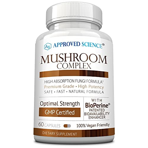 Approved Science Mushroom Complex - Support The Immune System and Cognitive Function - with Lion’s Mane, Chaga, Reishi, Turkey Tail, Shiitake, Oyster, and More - 60 Capsules - Vegan