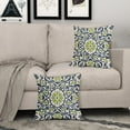 thumbnail image 3 of Navy Blue Green Boho Pillow Covers 16 X 16 Inch Bohemian Ethnic Carpet Style Vintage Flower Print Decorative Throw Pillows Outdoor Linen Square Cushion Case Farmhouse Decor for Sofa Bed Set of 2, 3 of 6