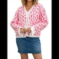 thumbnail image 1 of Suéter de Leopardo Peludo para Mujer, Cárdigan de Larga con Cordones, Tejido A Crochet, Larga Rosa M, 1 of 10