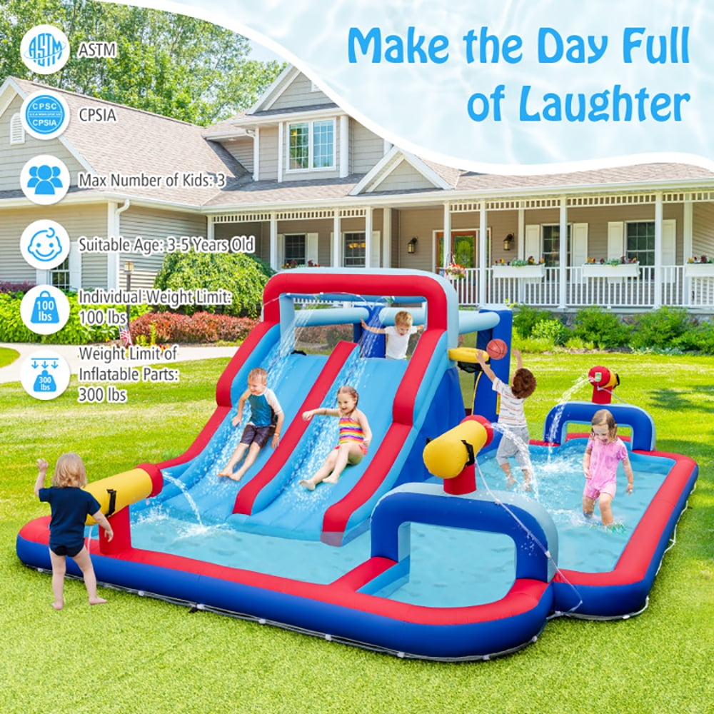 Aimee Lii Inflatable Bounce House with 2 Water Slides and 3 Water Cannons with 950W Blower, Bounce House for Kids 3-5 Aimee Lii Inflatable Bounce House with 2 Water Slides and 3 Water Cannons with 950W Blower, Bounce House for Kids 3-5