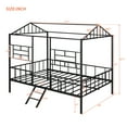 thumbnail image 3 of Full Size Metal House Bed Frame for Kids Boys Girls, Low Profile Playhouse Bed with Roof and Fence, No Box Spring Needed, Black 77.1"L x 56"W x 67.7"H, 3 of 7