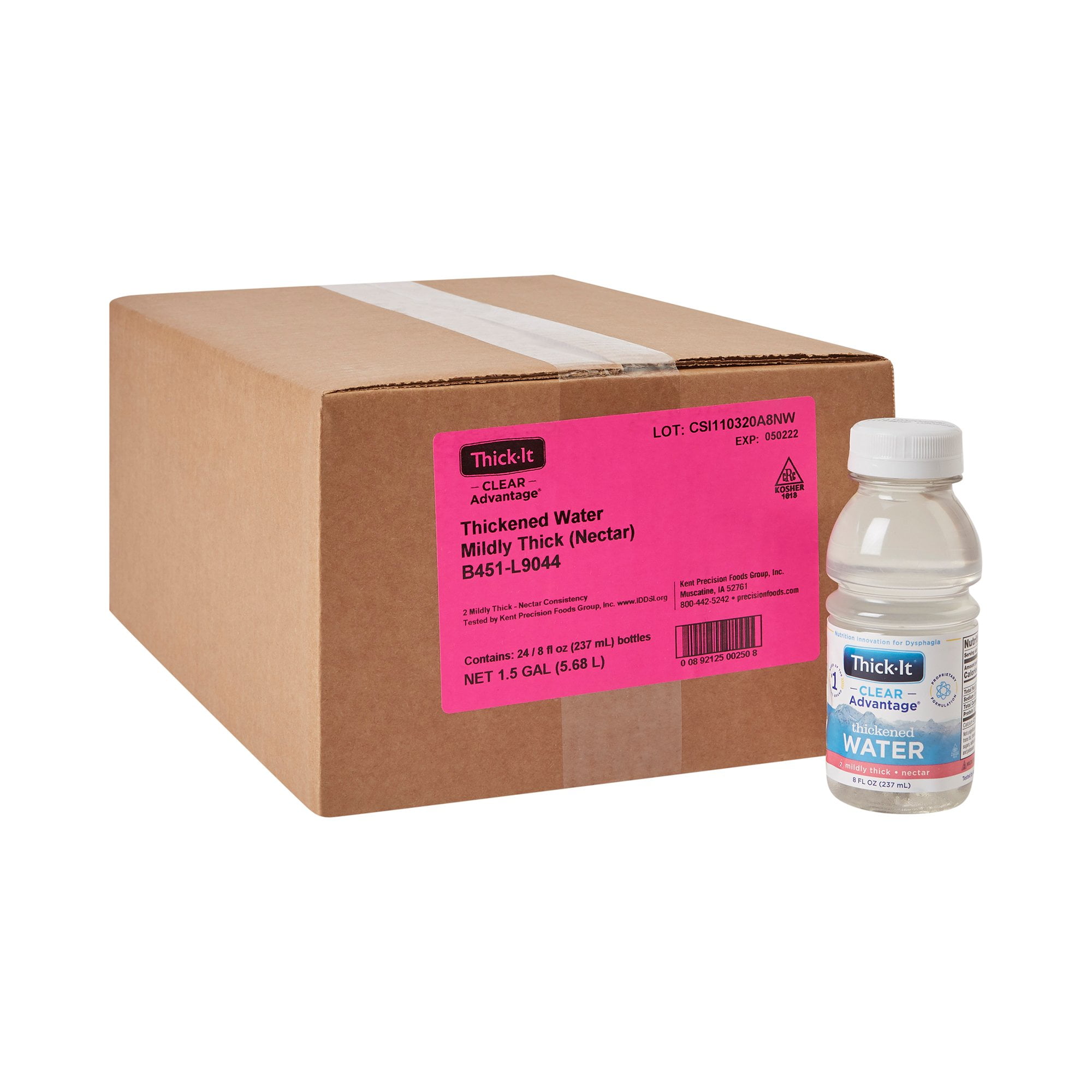 Thick-It Clear Advantage Thickened Water, 8 ounce Bottle, Unflavored, Nectar Consistency, 24 Count