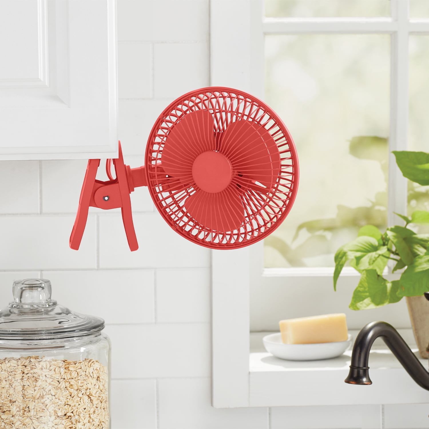 Mainstays 6" Desktop, Clip AC Electric Household Personal Fan With 2 Speed Coral Fire