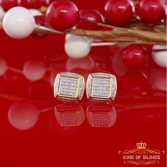 King of Bling's 0.15ct Diamond Square 10K Real Yellow Gold Diamond Earring for Men's / Women's