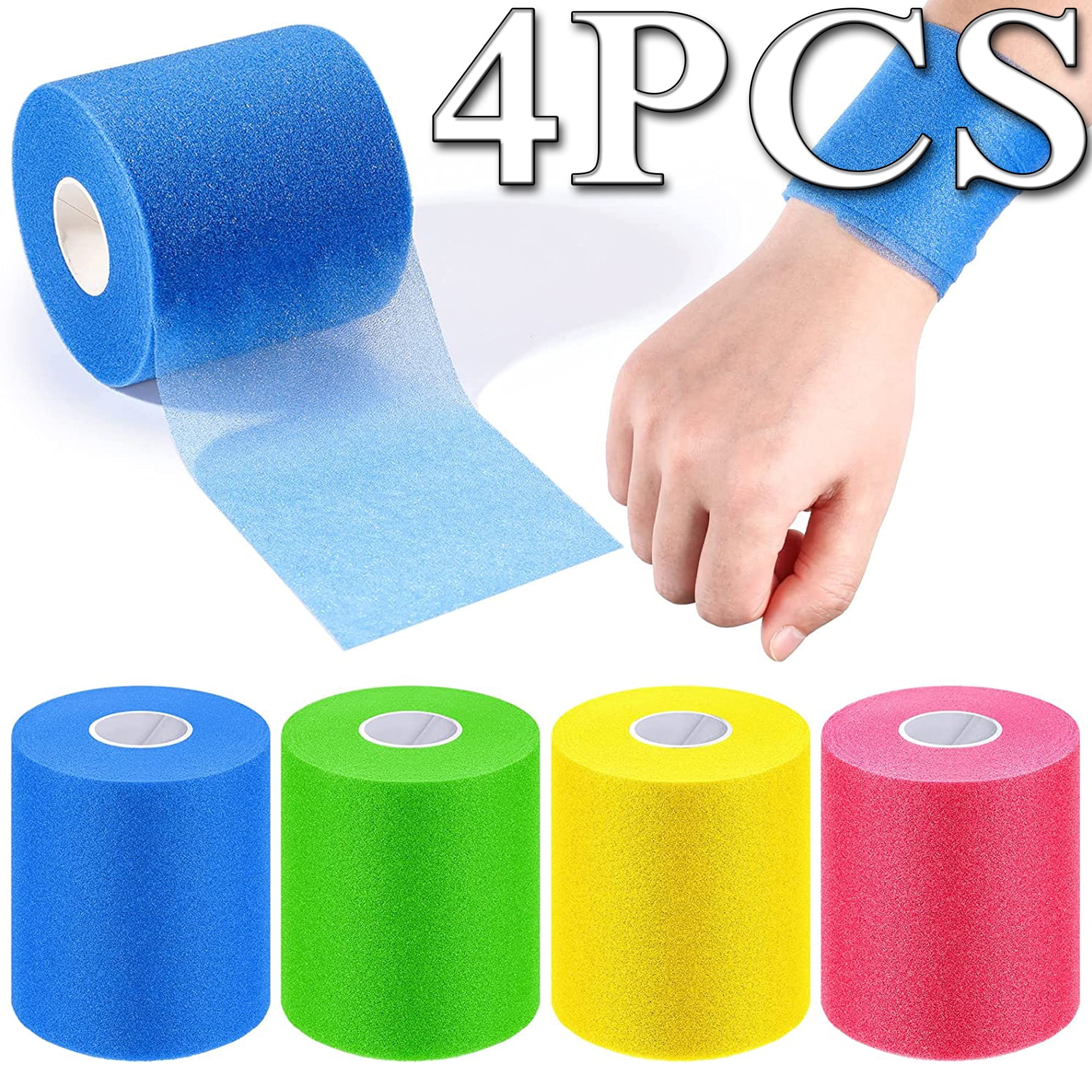 Elbourn 4 Pieces Athletic Pre Wrap Tape for Hair Foam Underwrap Tape