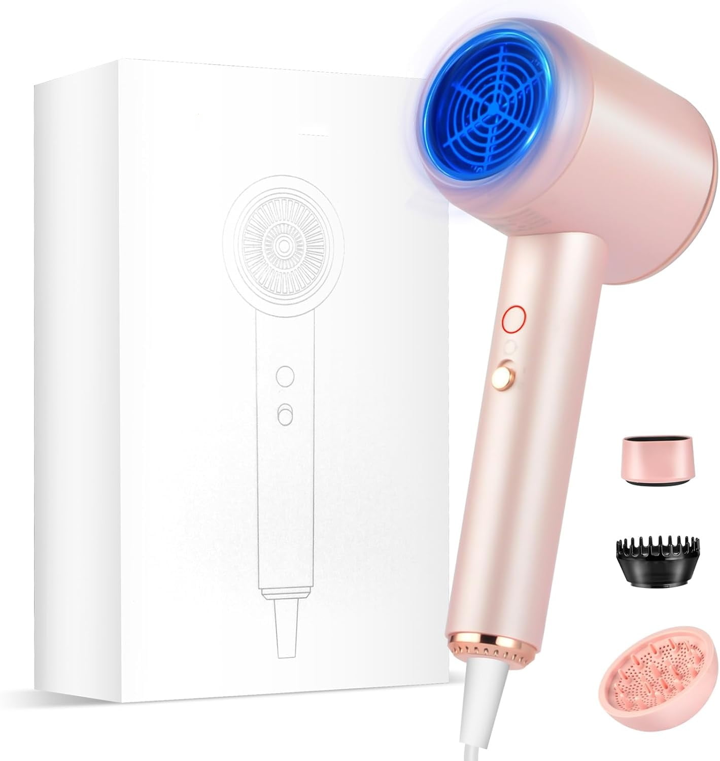 2025 Professional Ionic Hair Dryer - Powerful Low-Noise Blow Dryer with 3 Attachments for All Hair Types(Pink)