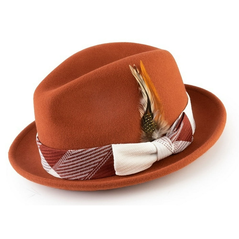 Montique Men's Cognac Fedora Snap Brim Felt Hat H1823