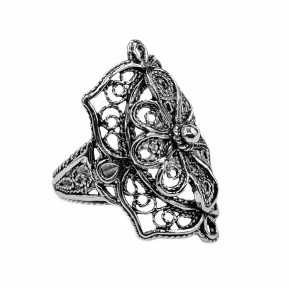 Filigree Art Flower Design Woman Silver Statement Ring