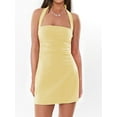 thumbnail image 3 of Women'S Halter Backless Ruched Bodycon Mini Dress Short Homecoming Club Party Night Out Dresses Yellow M, 3 of 7