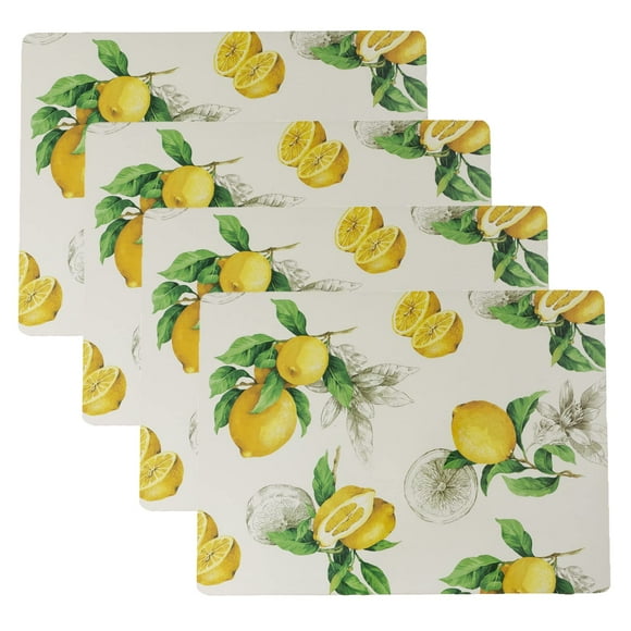 Benson Mills Juego De 4 Manteles Individuales De Corcho Gruesos Para Mesas De Cocina Y Comedor, Manteles Individuales Fáciles De Limpiar (Juego Rectangular De 4 Limones De 12.0 X 16.0 In)