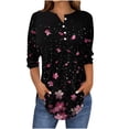 thumbnail image 2 of JTZGDY 3/4 Sleeve Henley Shirts for Women Dressy Casual Fall Button V Neck Floral Printed Long Tunic Blouse Loose Fit Pullover Tops Black L, 2 of 6