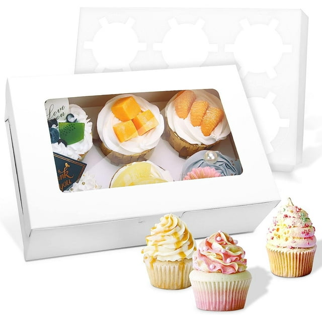 Juego de 5 cajas para cupcakes ZHAOCHENG 6 orificios color blanco 24 x 16 x 7,6 cm