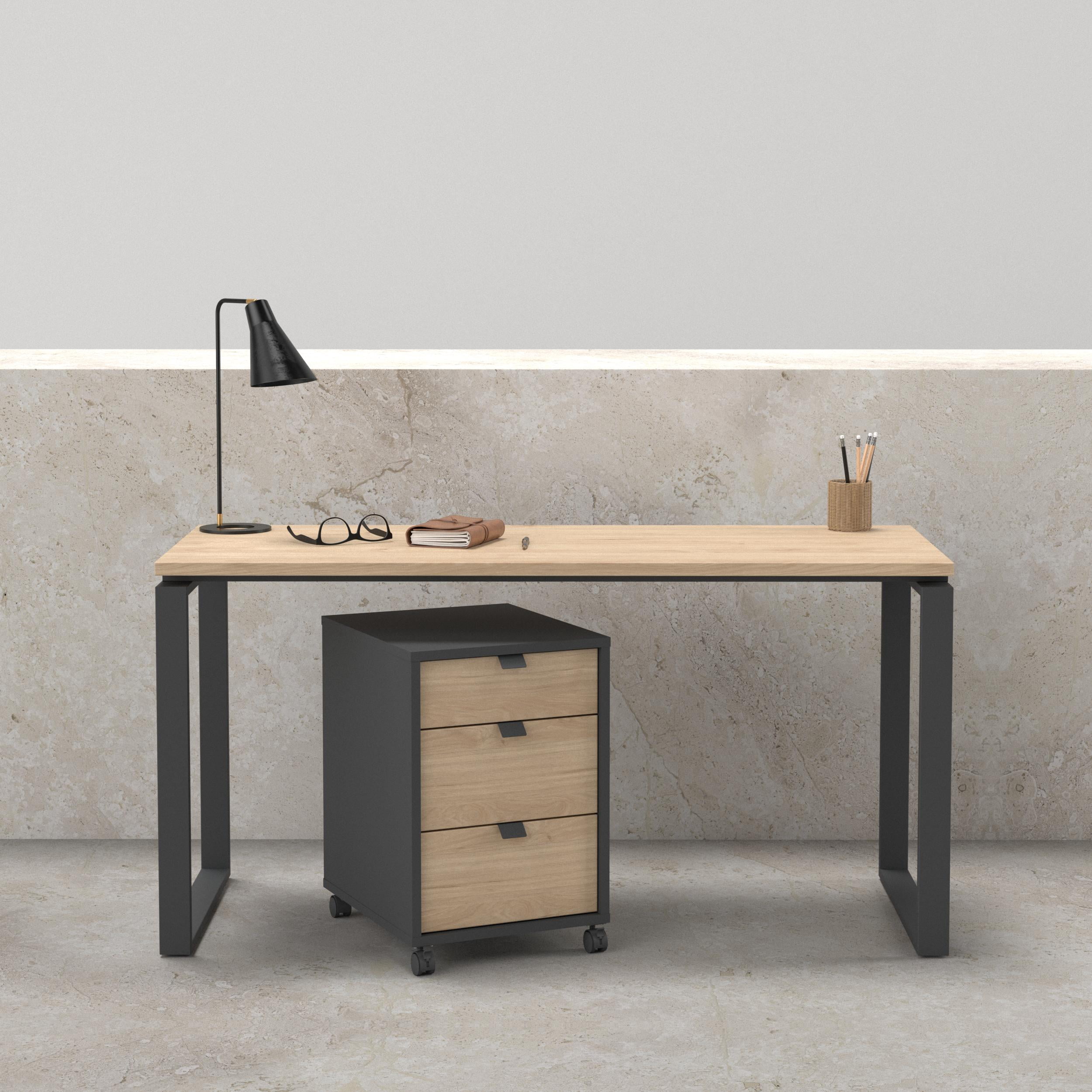 Tvilum Sign 2-Piece Home Office Set with Desk and Mobile Storage, Matte Grey and Jackson Hickory