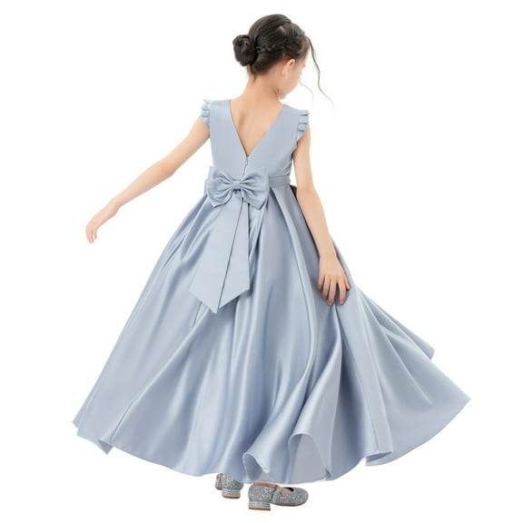 Ekidsbridal Girl Christening Flower Girl Dress - A-Line Satin Backless with Rhinestones 326-A (Size: 4-12)