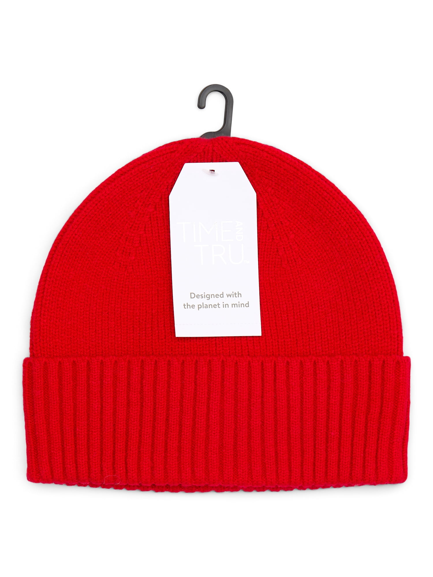 Time and Tru Women's Ribbed Beanie, Brilliant Red