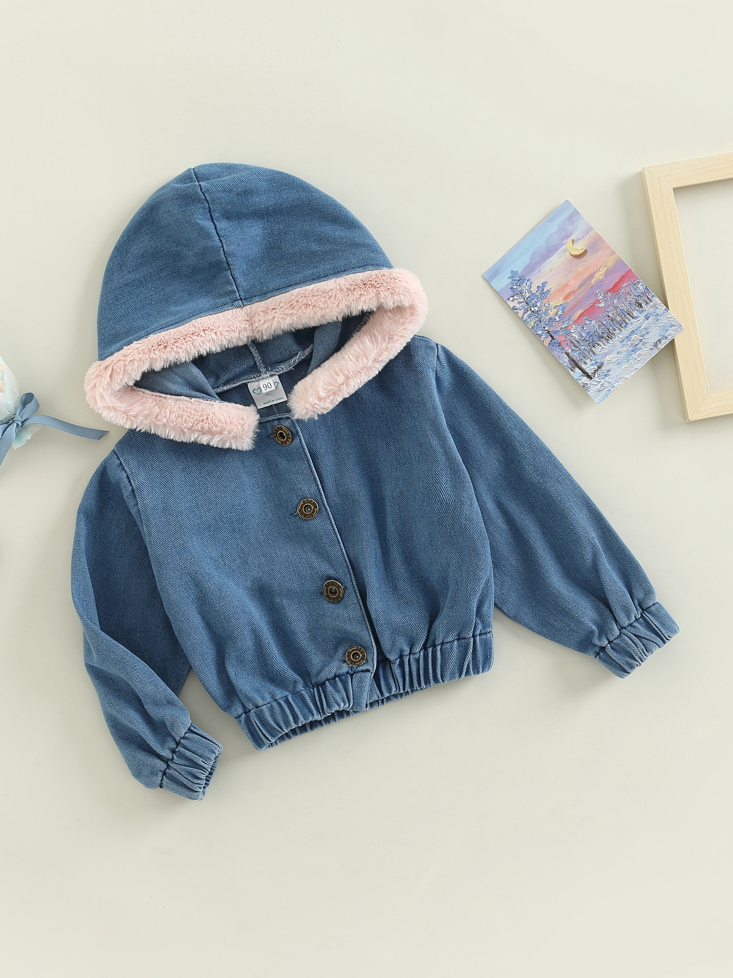 Jxzom Toddler Girls Hooded Denim Coat Long Sleeves Button Closure Thick Autumn Winter Jean Jacket - image 2 of 7