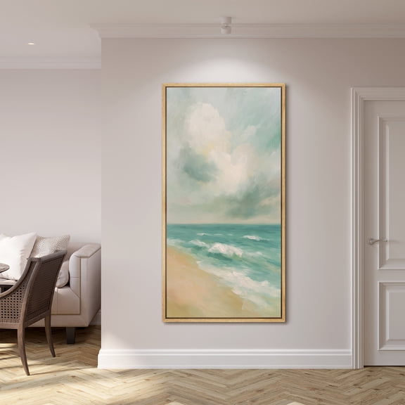 Large Framed Canvas Print Ocean Beach Wall Art Coastal Decorative for Living room Bedroom - 60"x30" Natural Frame