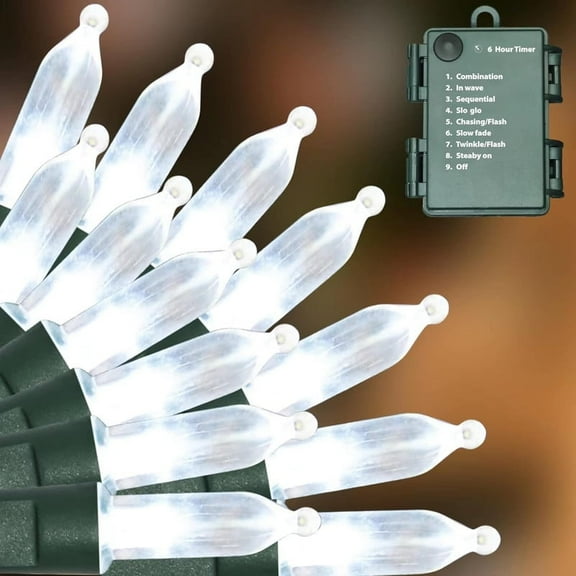 50 LED Outdoor Christmas Lights, 17 FT Battery Operated Mini String Lights with 8 Modes & Timer, Xmas Tree Lights Waterproof for Patio Garden Party Wedding Holiday Decor (White)